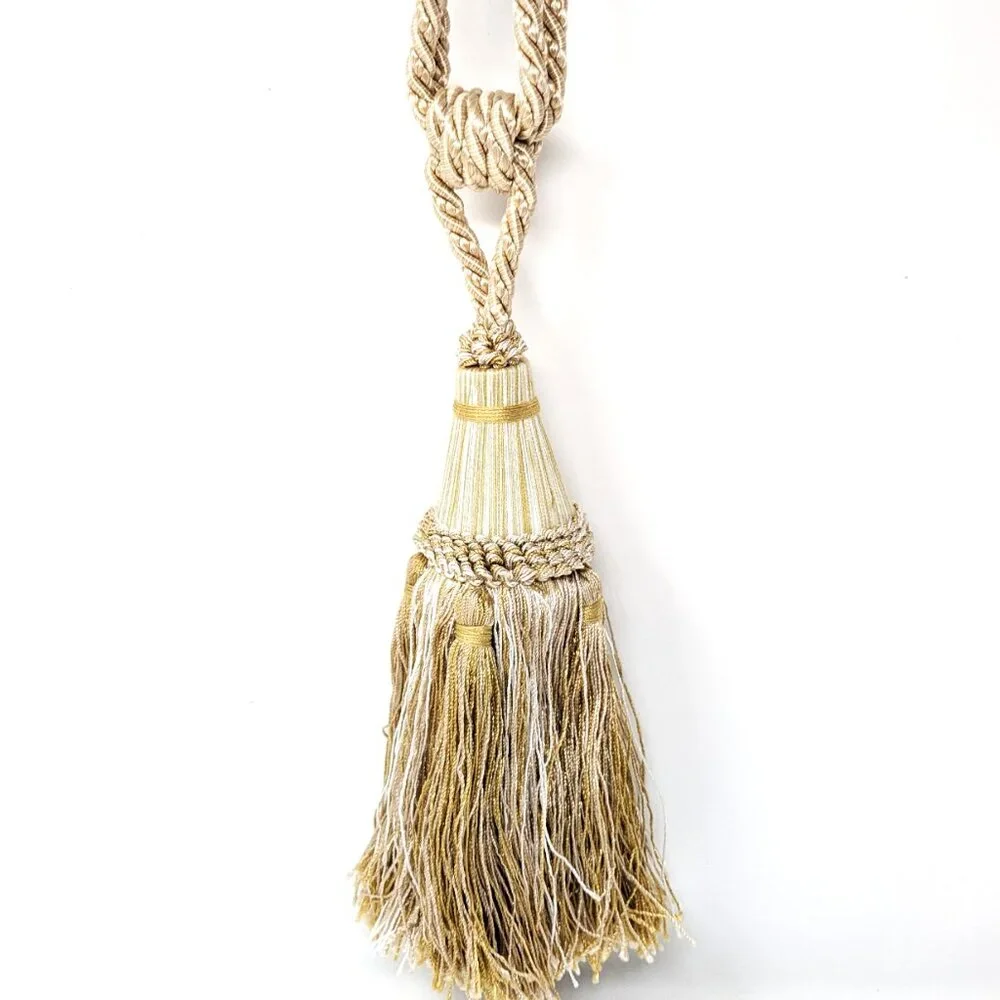 Curtain tie back Ivory Gold Silk Tassel Fringe 23